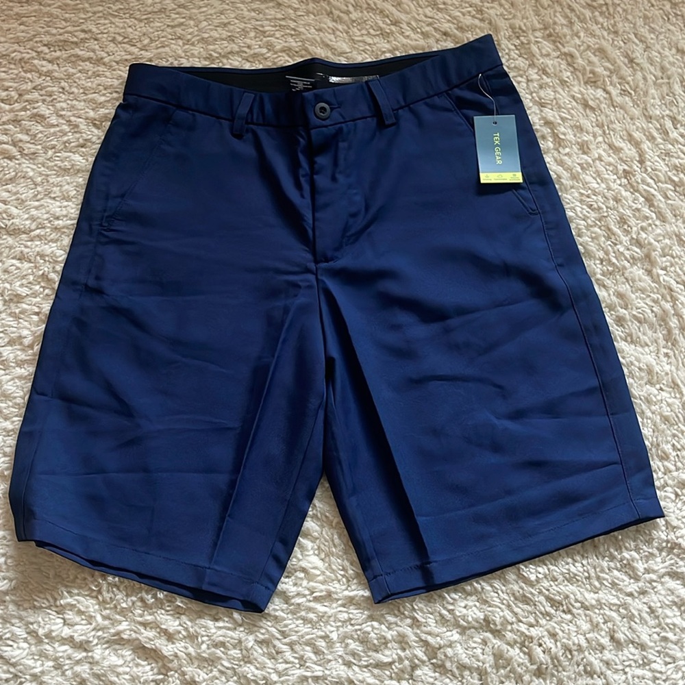 Men's Tek Gear Solid Flat-Front Performance Navy Golf Shorts Size 34